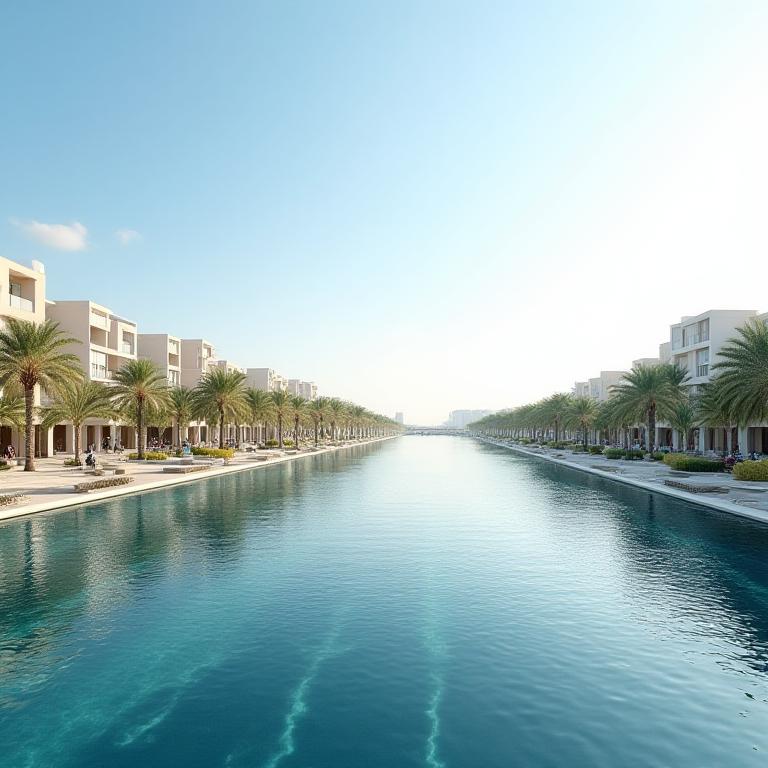 واجهة بحرية حديثة في البحرين مع تشكيلات مائية